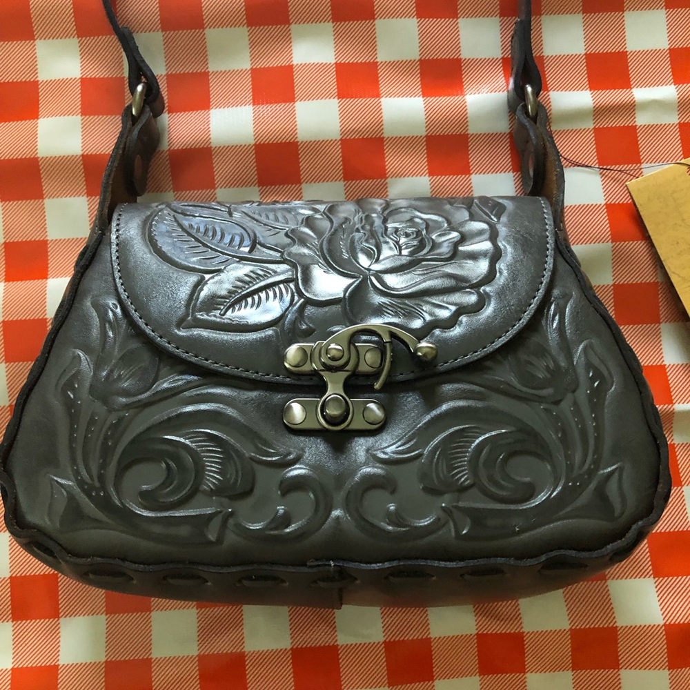 PATRICIA NASH GREY TOOLED HANDBAG